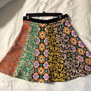 Multicolor Floral Stripe A-Line Skirt, Size L
